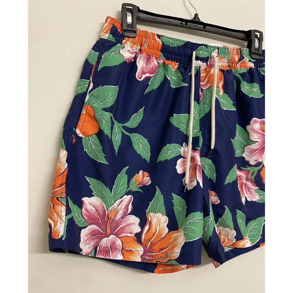 Polo Ralph Lauren Traveler Swim Trunks Men’s M Navy Tropical Floral Beach Lined
